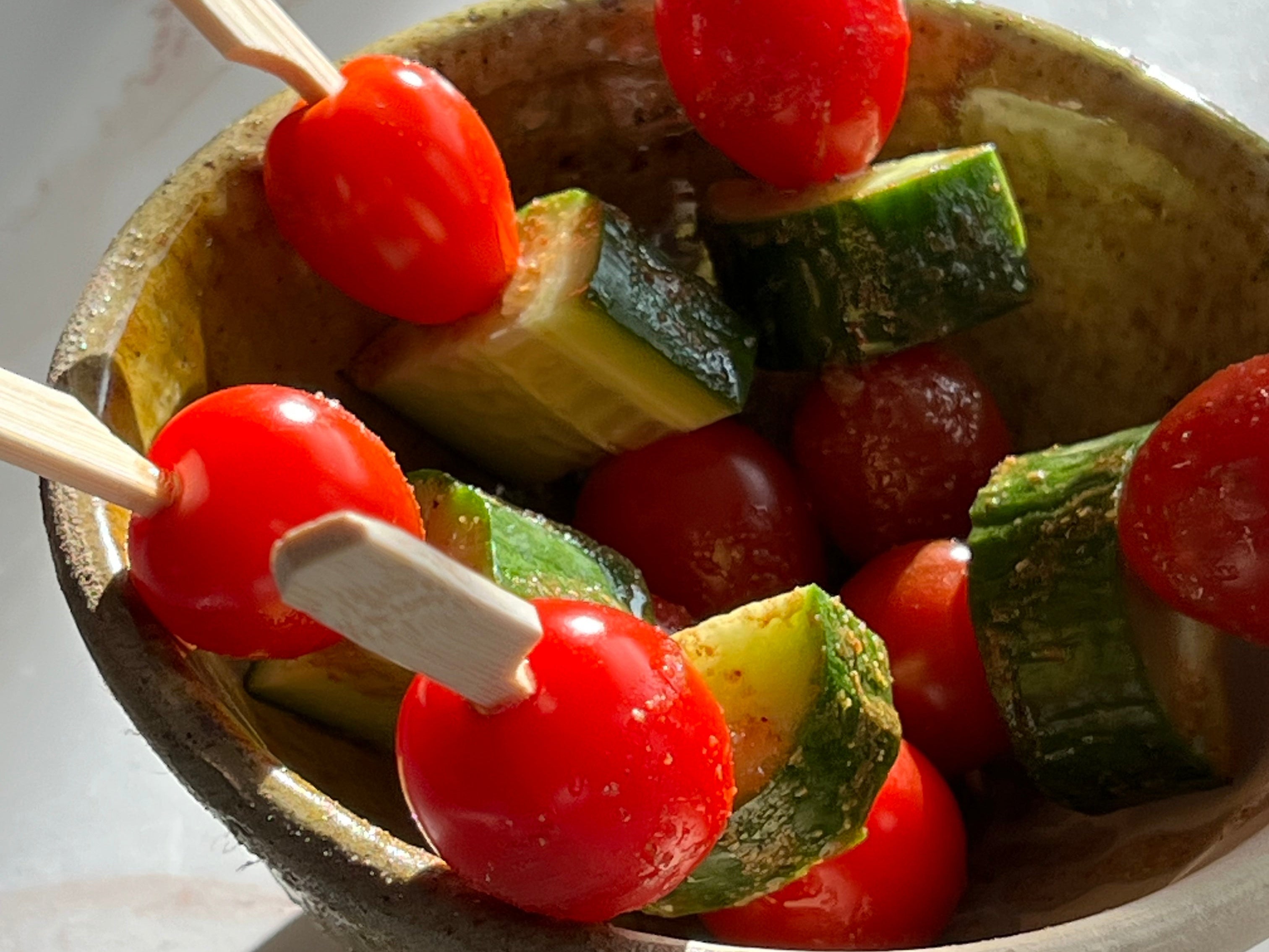 Tomato and Cucumber Salad Skewers with Kitchen Queen Masala