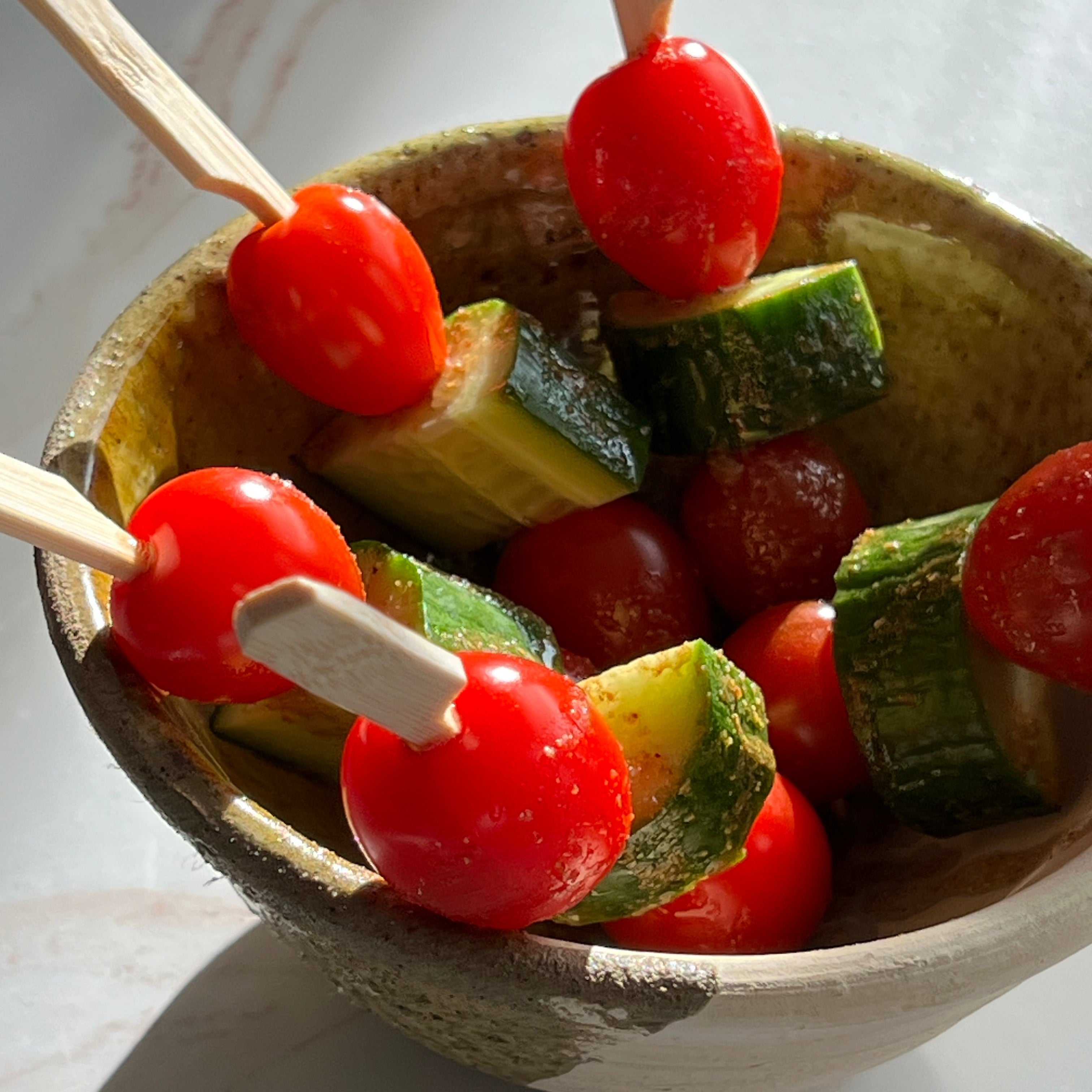 Tomato and Cucumber Salad Skewers with Kitchen Queen Masala